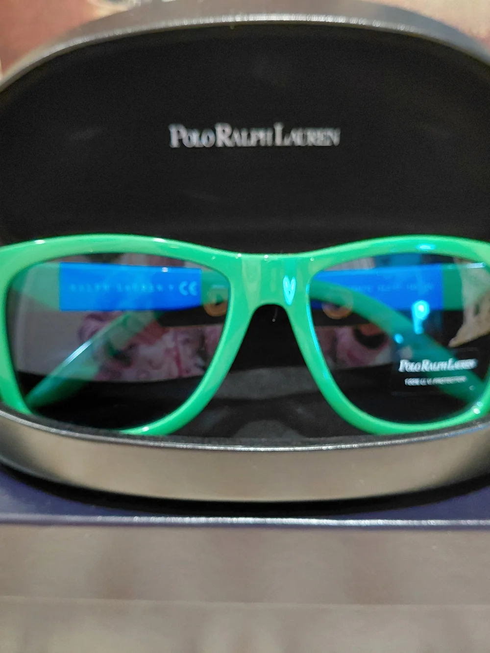 Polo by Ralph Lauren Green Frame Sunglasses with Blue Lenses